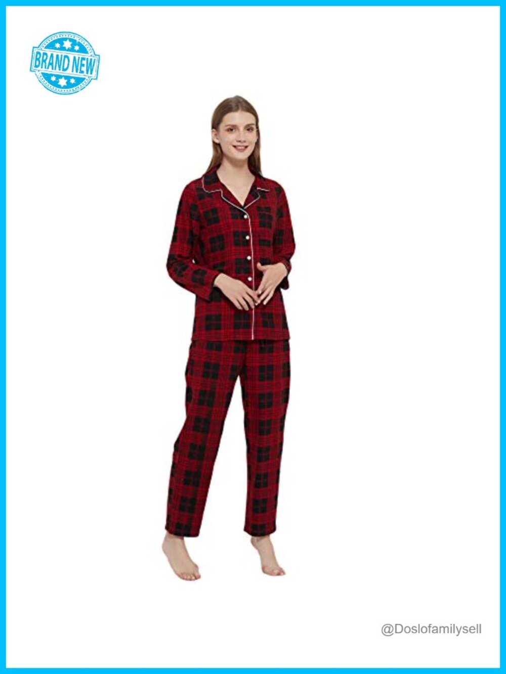 Soft Plaid Pajama Set Warm Flannel Lightweight Loungewear
